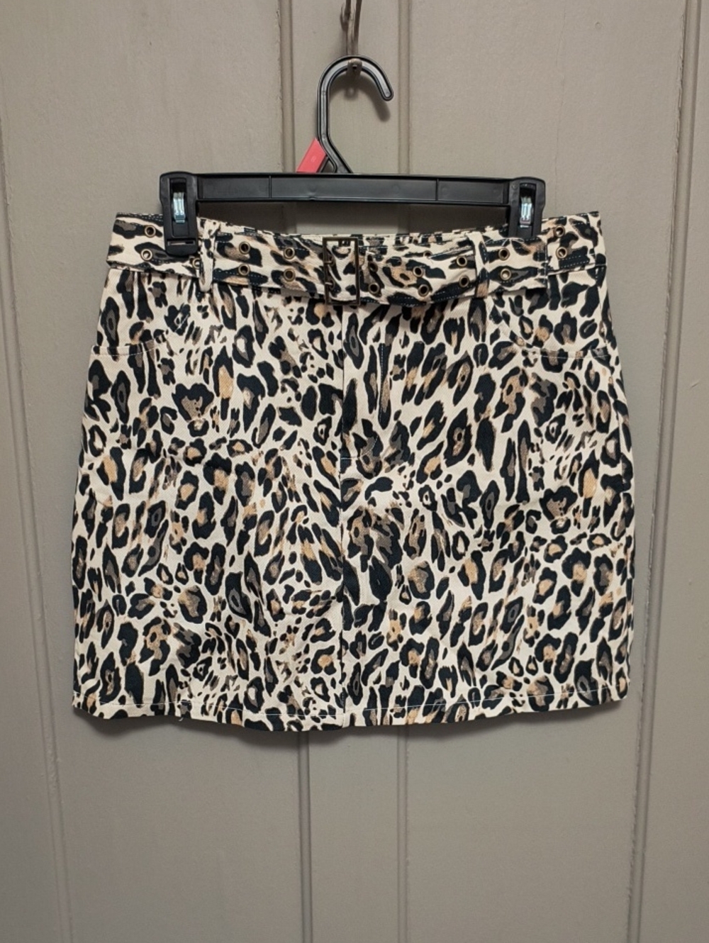 miami Leopard Print Mini Skirt in Black, Cream & Brown with Belt